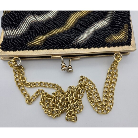 Vintage La Regale Beaded Clutch Purse Gold Silver Bronze Evening Bag Hong Kong - Picture 7 of 7
